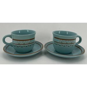 VTG INTERNATIONAL TABLEWORKS Southwestern Style Coffee Mug /Saucer Set of 2 Aqua